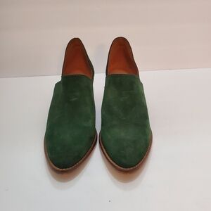 Anthropologie Green Heeled Boots with Chunky Wooden Heel Size 37